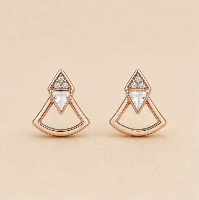 Prism Grace Stud Earrings – 925 Sterling Silver Rose Gold Finish