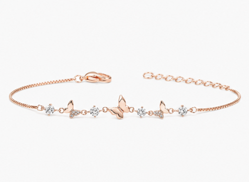 Butterfly Sparkle Bracelet – 925 Sterling Silver Rose Gold Plated CZ Bracelet