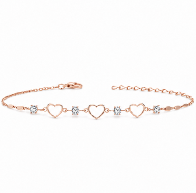 Endless Love Heart Bracelet – 925 Sterling Silver Rose Gold Finish