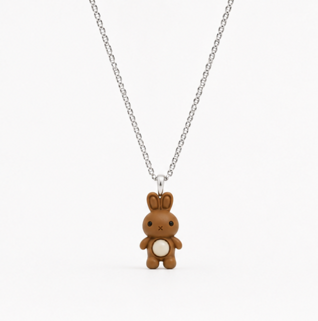 Resin Bunny Pendant Necklace – 925 Sterling Silver Chain