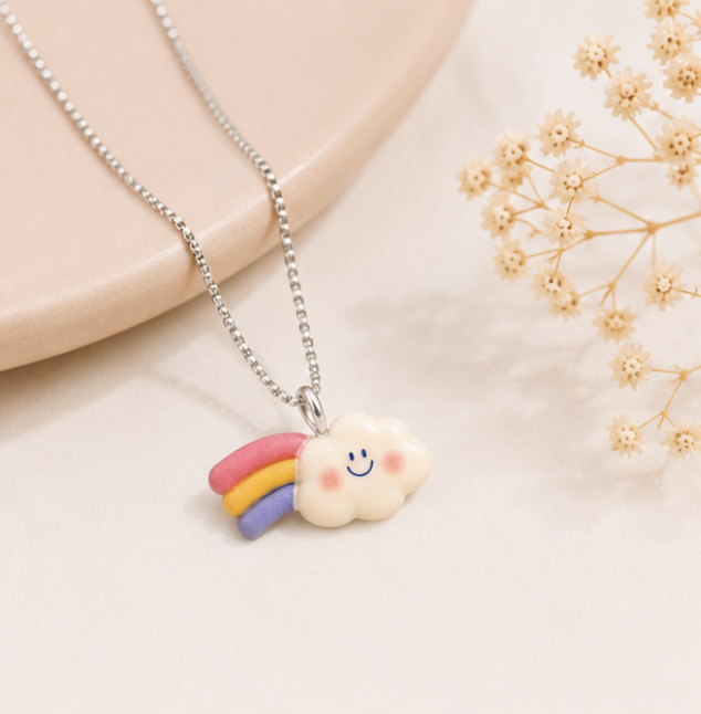 Happy Cloud Resin Pendant Necklace – 925 Sterling Silver Chain