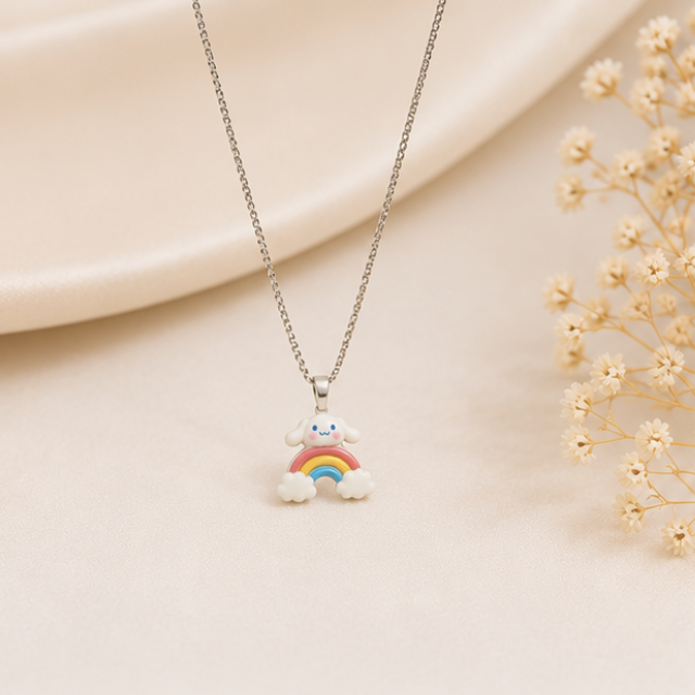 Rainbow Bunny Resin Pendant Necklace – 925 Sterling Silver Chain