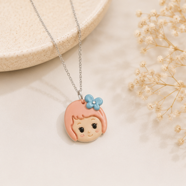 Sweet Girl Resin Pendant Necklace – 925 Sterling Silver Chain
