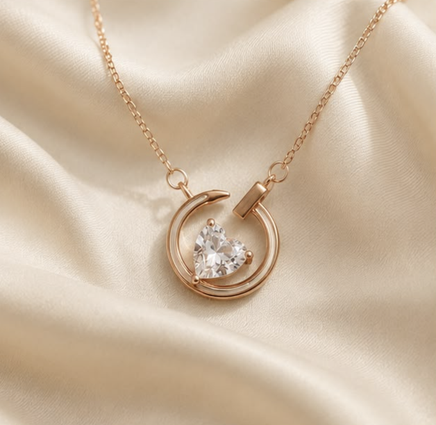 Eternal Heart Pendant Necklace – 925 Sterling Silver Rose Gold Finish