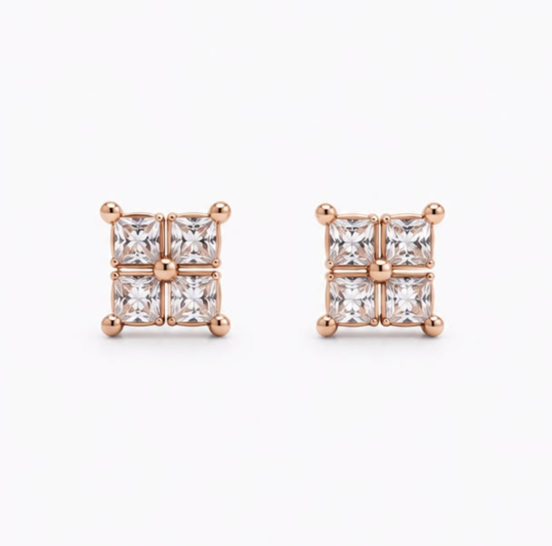 Quad Sparkle Stud Earrings – 925 Sterling Silver Rose Gold Finish