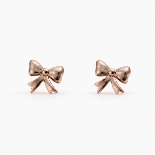 Classic Bow Stud Earrings – 925 Sterling Silver Rose Gold Finish