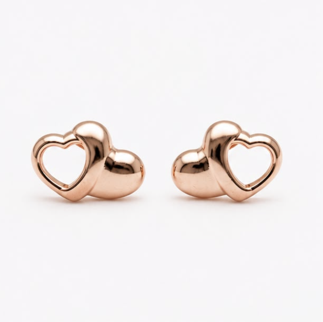 Twin Heart Stud Earrings – 925 Sterling Silver Rose Gold Finish