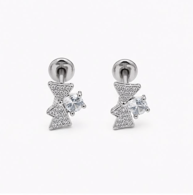 Crystal Bow Stud Earrings – 925 Sterling Silver