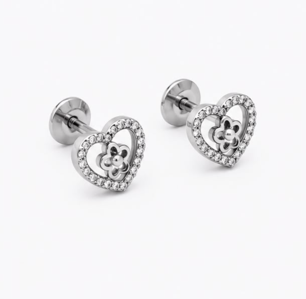 Bloom Heart Stud Earrings – 925 Sterling Silver