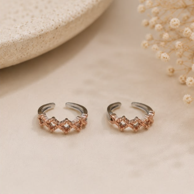Crown Toe Rings – 925 Sterling Silver Rose Gold Finish