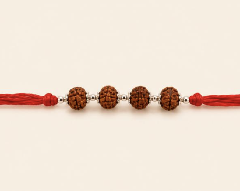 925 Sterling Silver Rudraksha Rakhi | Premium 4 Mukhi Rudraksha Designer Raksha Bandhan Rakhi