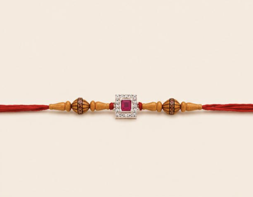 Silver Ruby CZ Designer Rakhi | Premium Square Halo Raksha Bandhan Rakhi