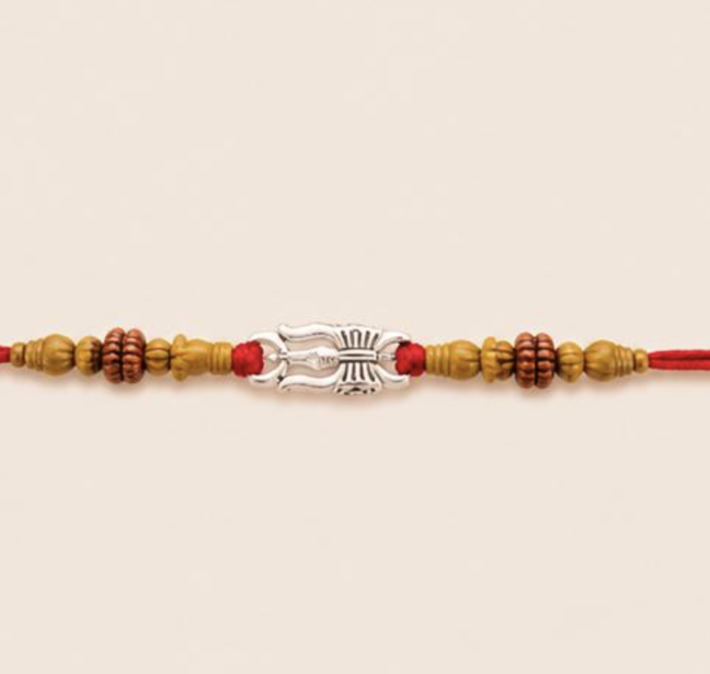 Silver Trishul Designer Rakhi | Premium Divine Raksha Bandhan Rakhi with Gift Box