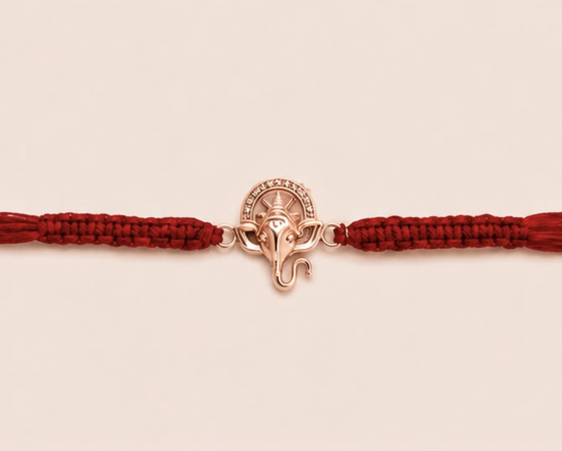 925 Sterling Silver Rose Gold Plated Lord Ganesha Rakhi | Premium Designer Raksha Bandhan Rakhi