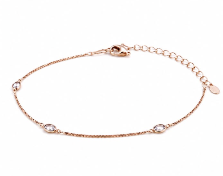 925 Sterling Silver Rose Gold Light Lavender Crystal Station Bracelet | Elegant Adjustable Bracelet for Women