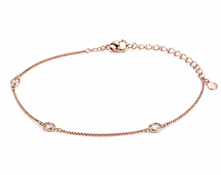 925 Sterling Silver Rose Gold White Crystal Station Bracelet | Elegant Adjustable Bracelet for Women