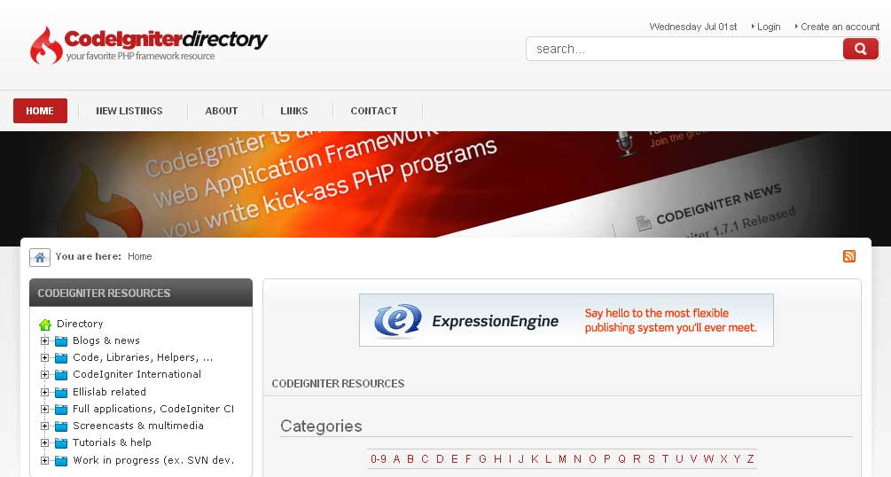 Screenshot of CodeIgniter Resources Directory