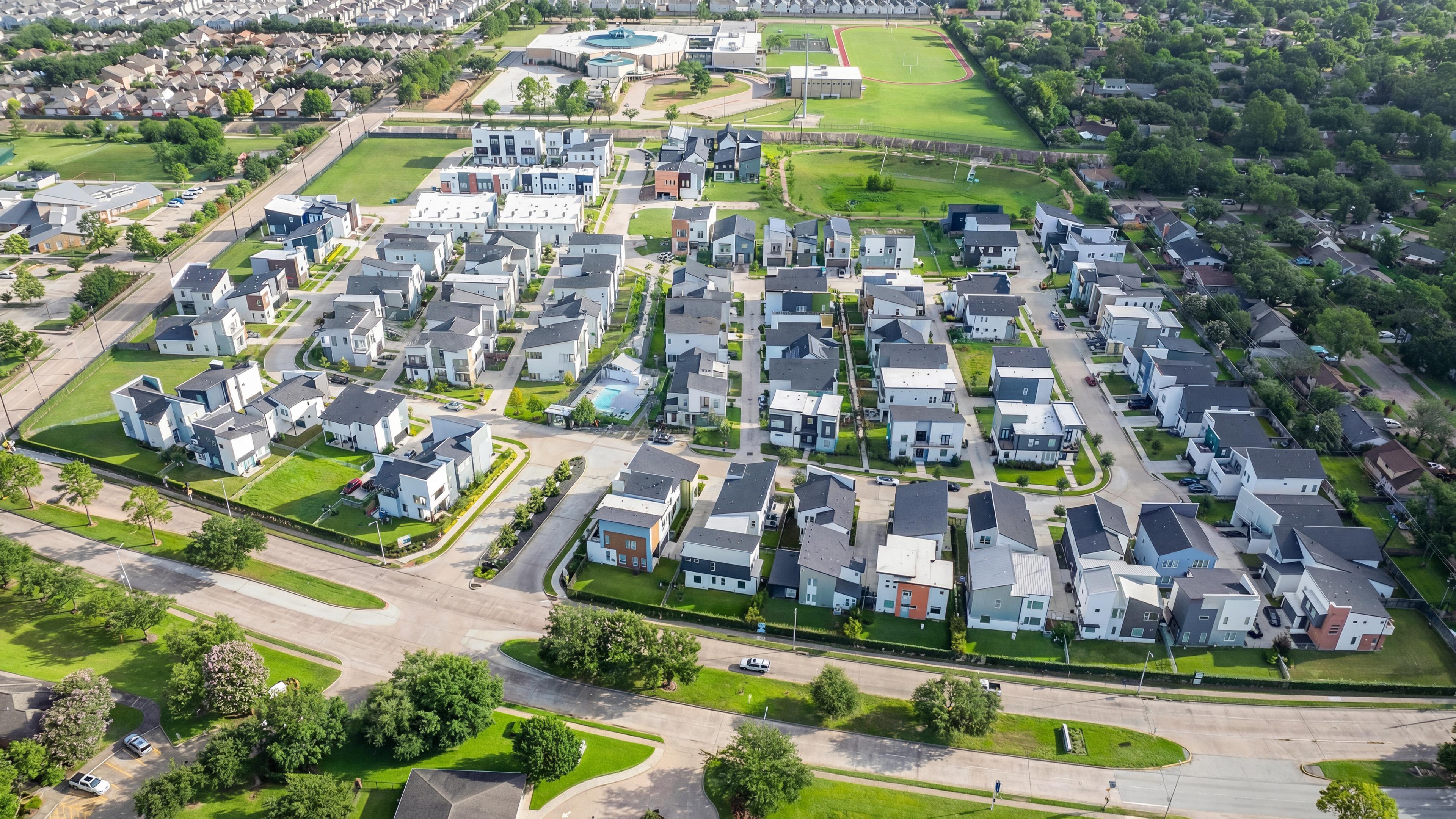 Aerial view of Avondale community with modern homes and green space