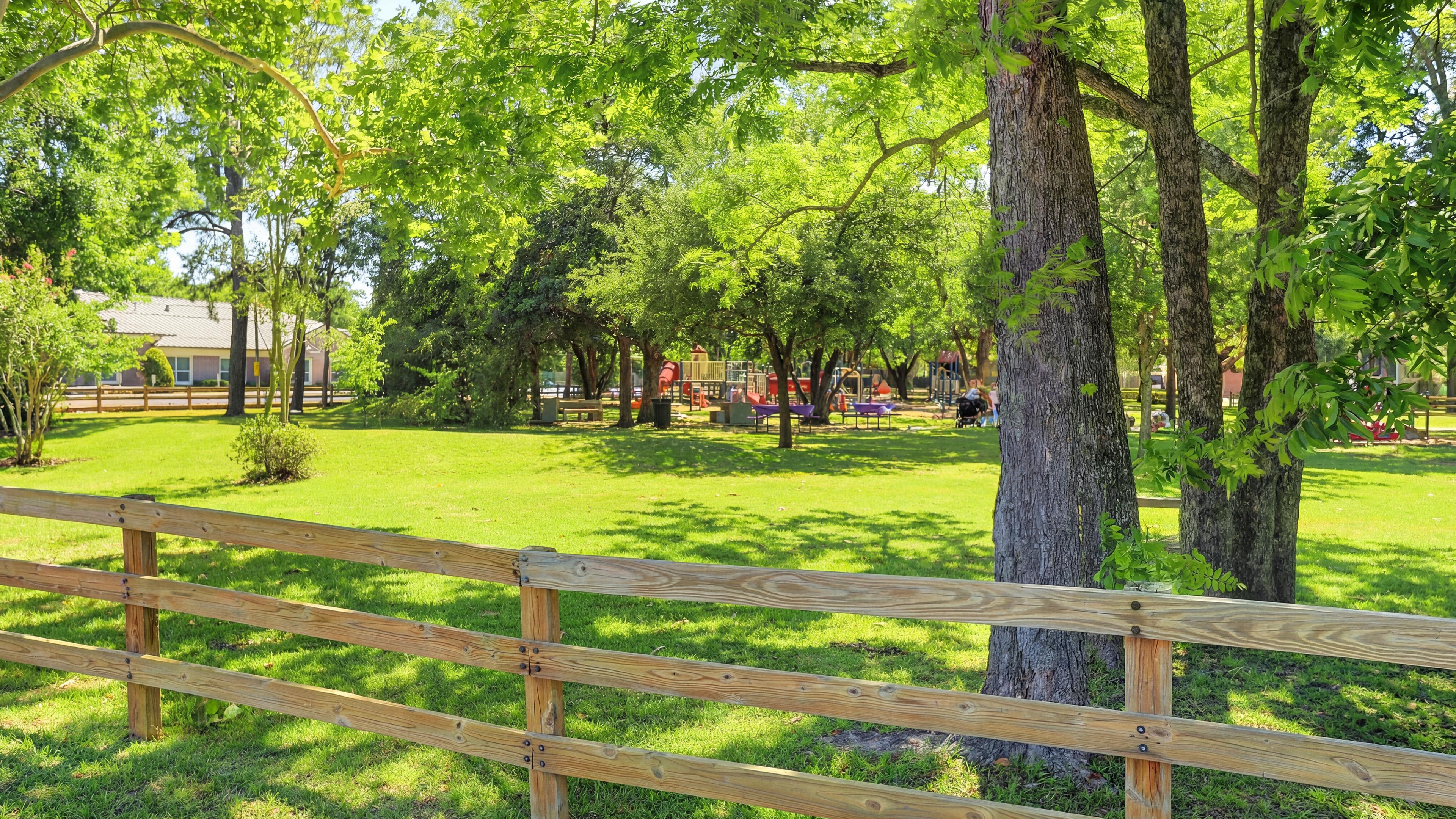 Tree-Lined Neighborhood Park with Playground and Open Green Space