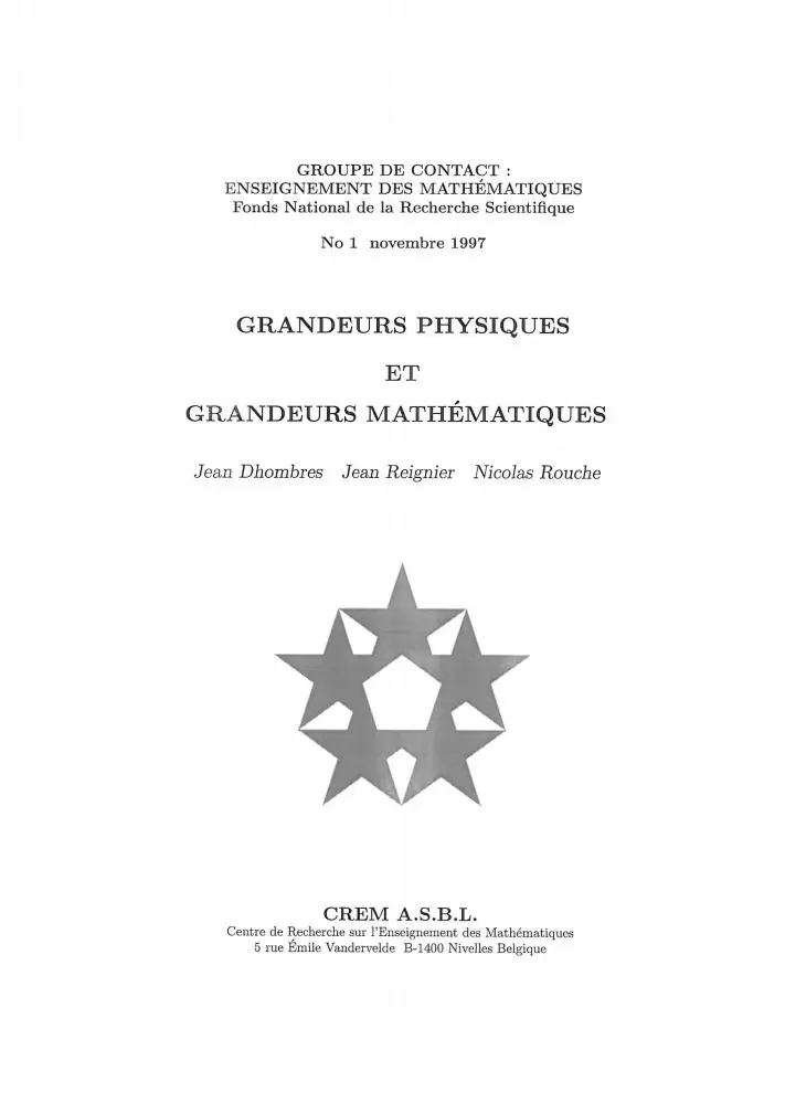 Grandeurs physiques et grandeurs mathématiques couverture