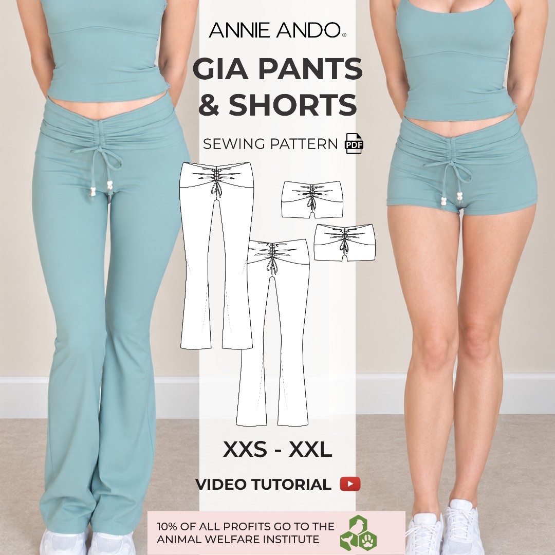 Gia Foldover Waistband Flared Leggings, Capris and Mini Shorts Sewing Pattern PDF Download, XXS - XXL, Women's Activewear Lounge Scrunch Pants