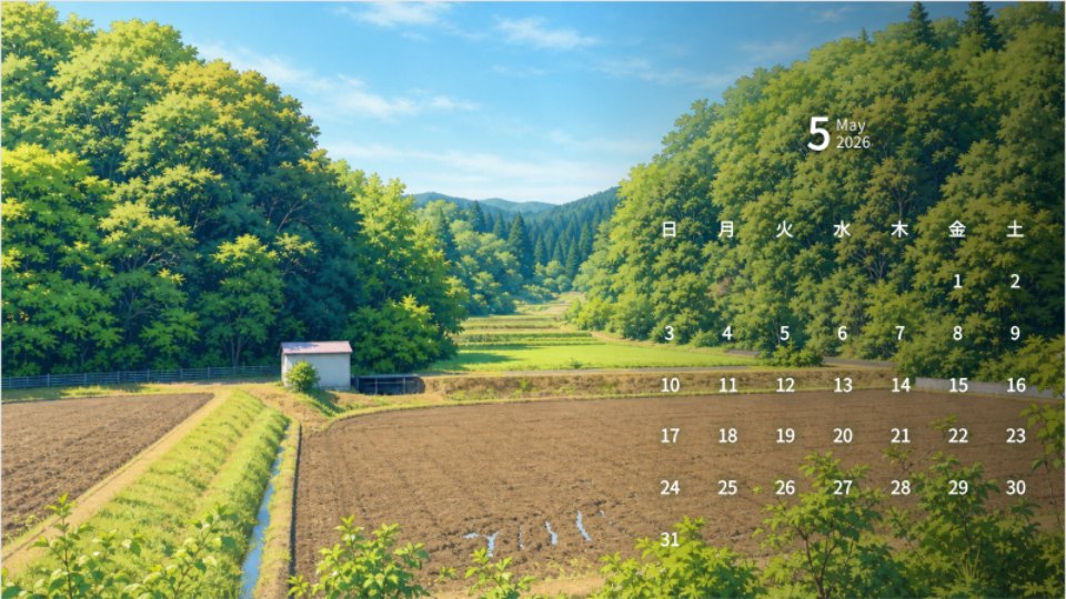 Fresh Green Valley Rice Field Calendar