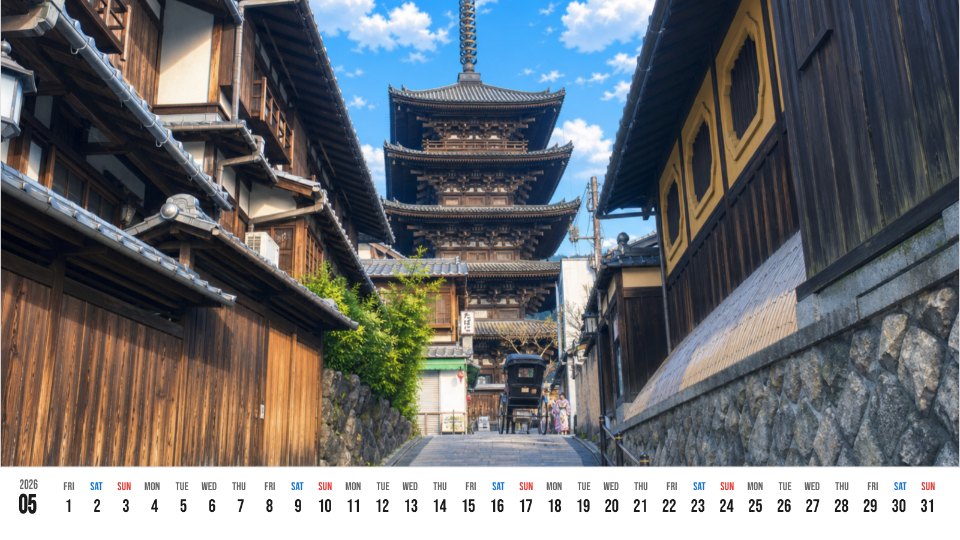 Hokan-ji Yasaka Pagoda Blue Sky Street