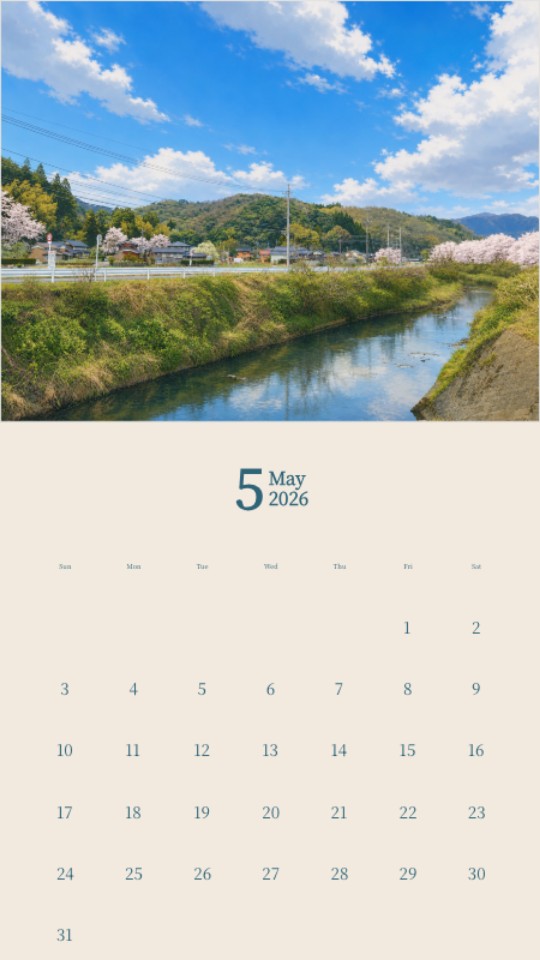 Cherry Blossoms by a Clear Stream