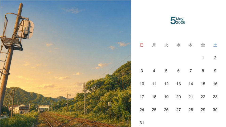 Fresh Green Railway and Blue Sky Calendar