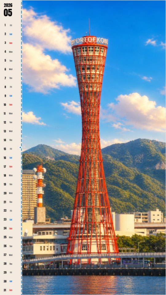 Kobe Port Tower Blue Sky Calendar