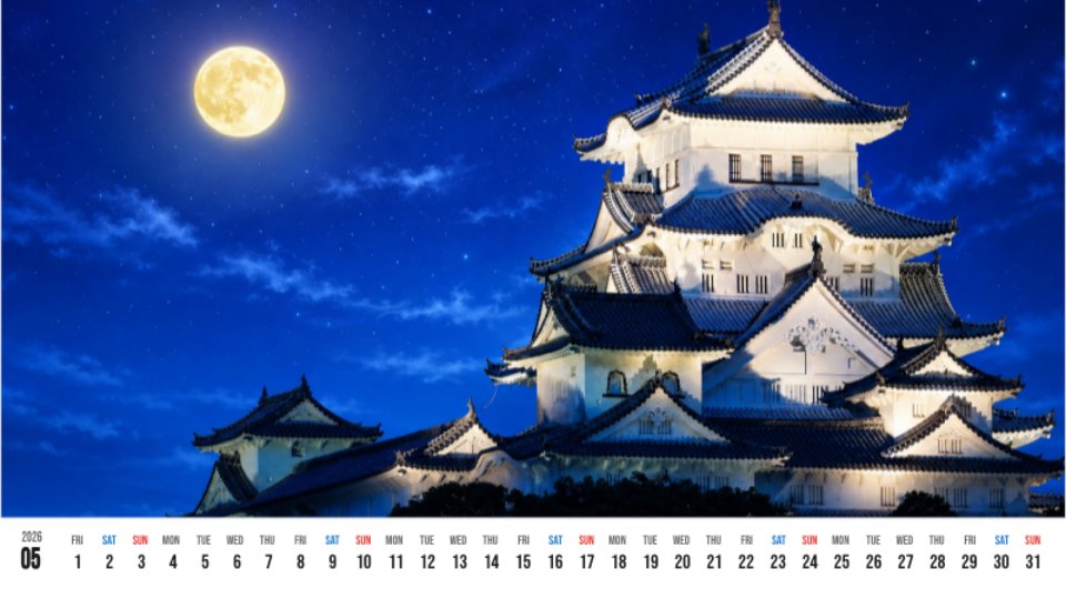 Himeji Castle Moonlit Night Calendar
