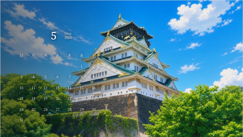 Osaka Castle Blue Sky Calendar