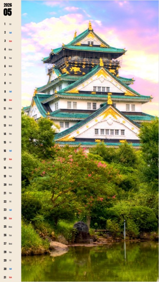 Osaka Castle Sunset Garden Calendar