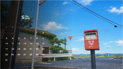 Red Postbox and Blue Sky Road