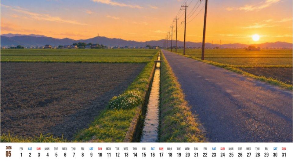 Sunset Fields and a Straight Rural Road