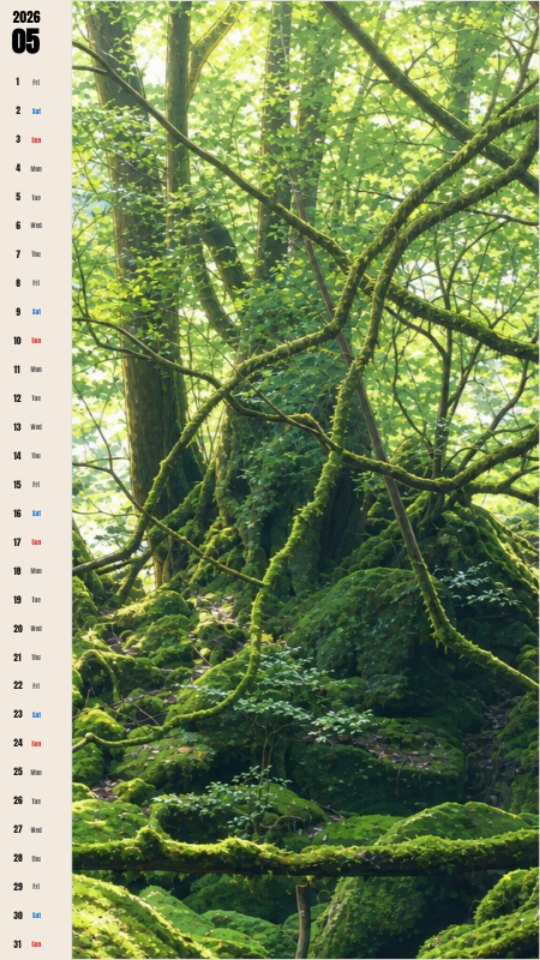Mossy Forest Sunlight Calendar