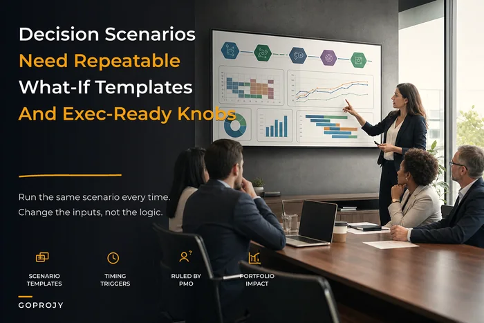 Decision-ready roadmap scenarios: repeatable what-if templates, knobs and exec visuals for constrained portfolios