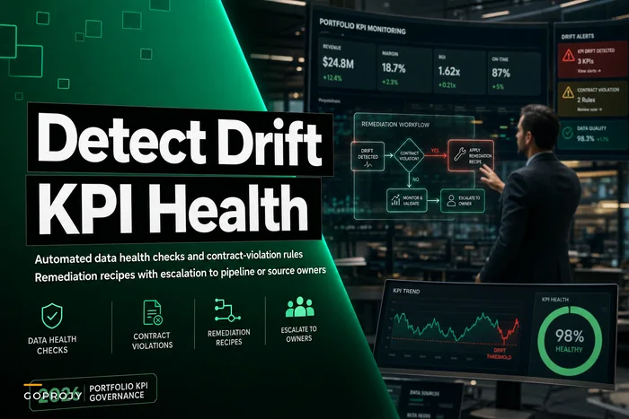 Detect KPI drift early: automated data health checks, contract violations and remediation recipes for portfolio KPIs