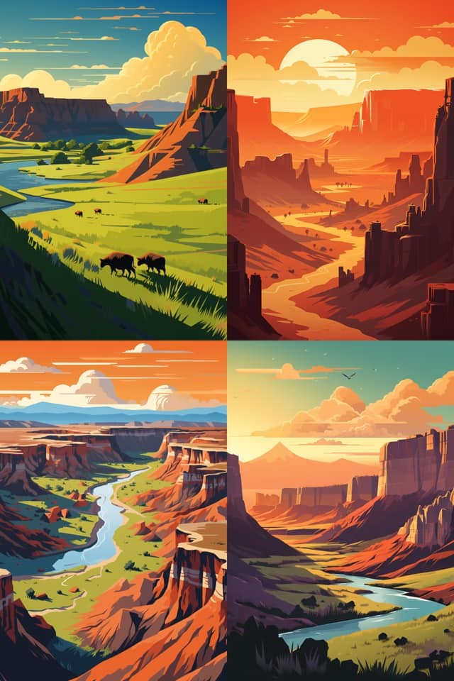 Midjourney - Badlands National Park in the style of Tom Whalen