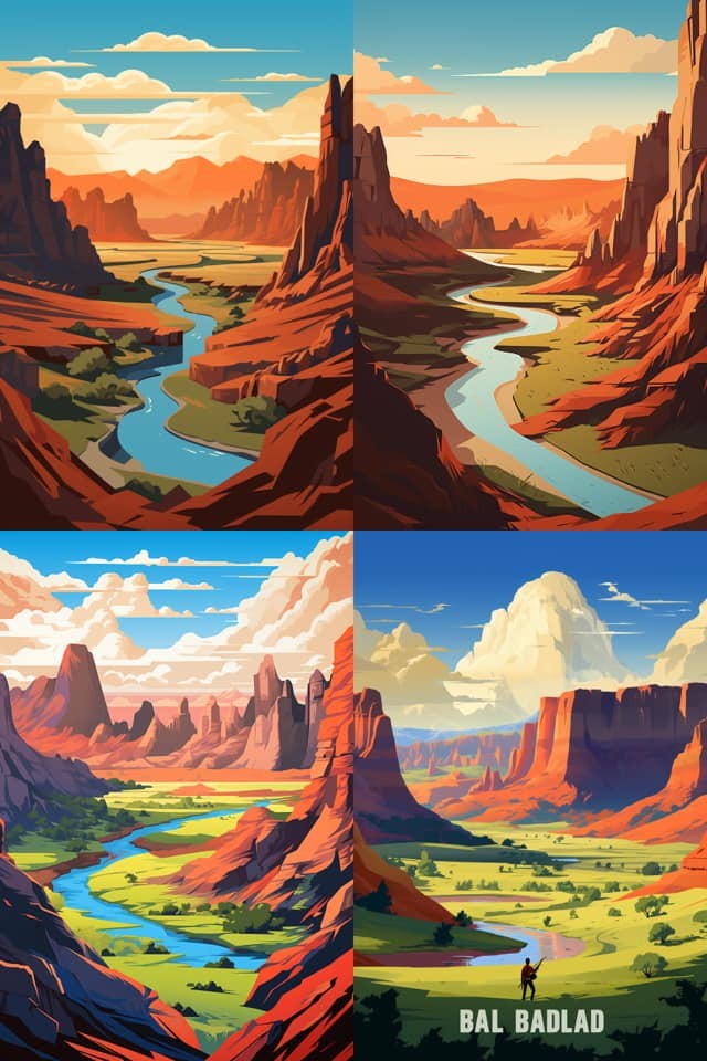 Midjourney - Badlands National Park in the style of Tom Whalen — image 2