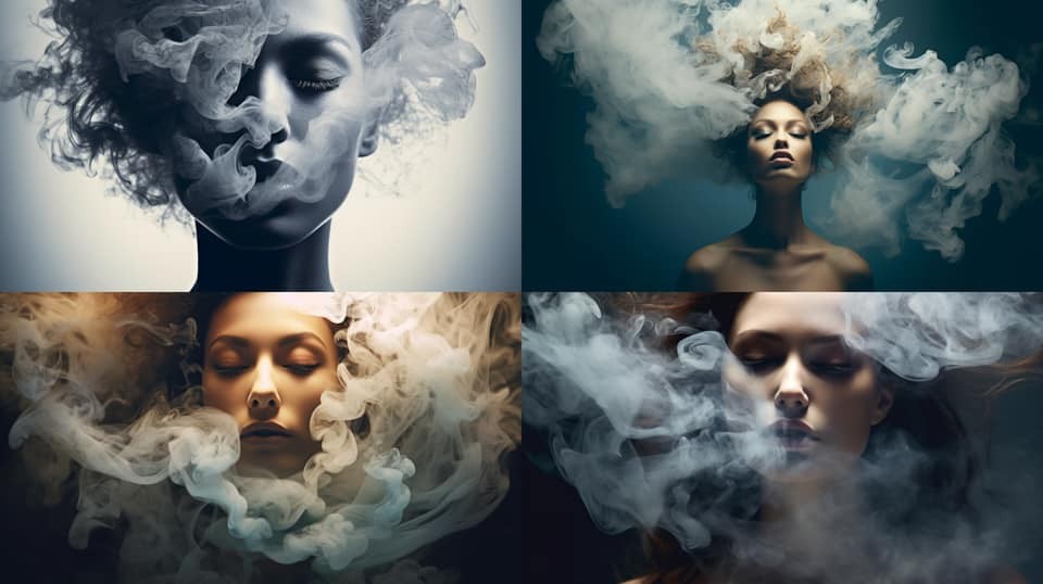 Midjourney - woman exhaling a cloud of smoke