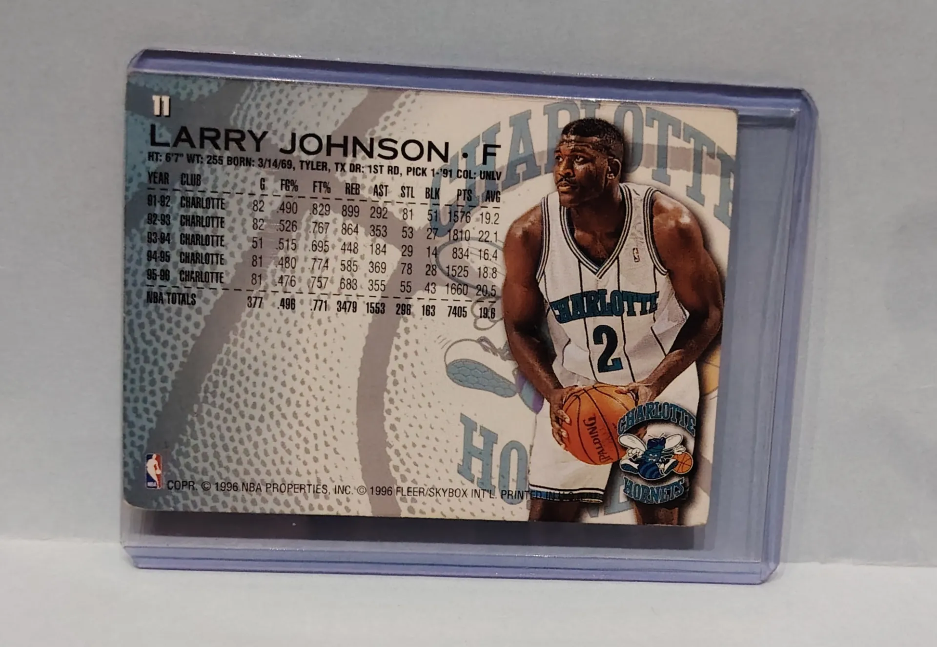 1996 Fleer #11 Larry Johnson Charlotte Hornets Basketball Card