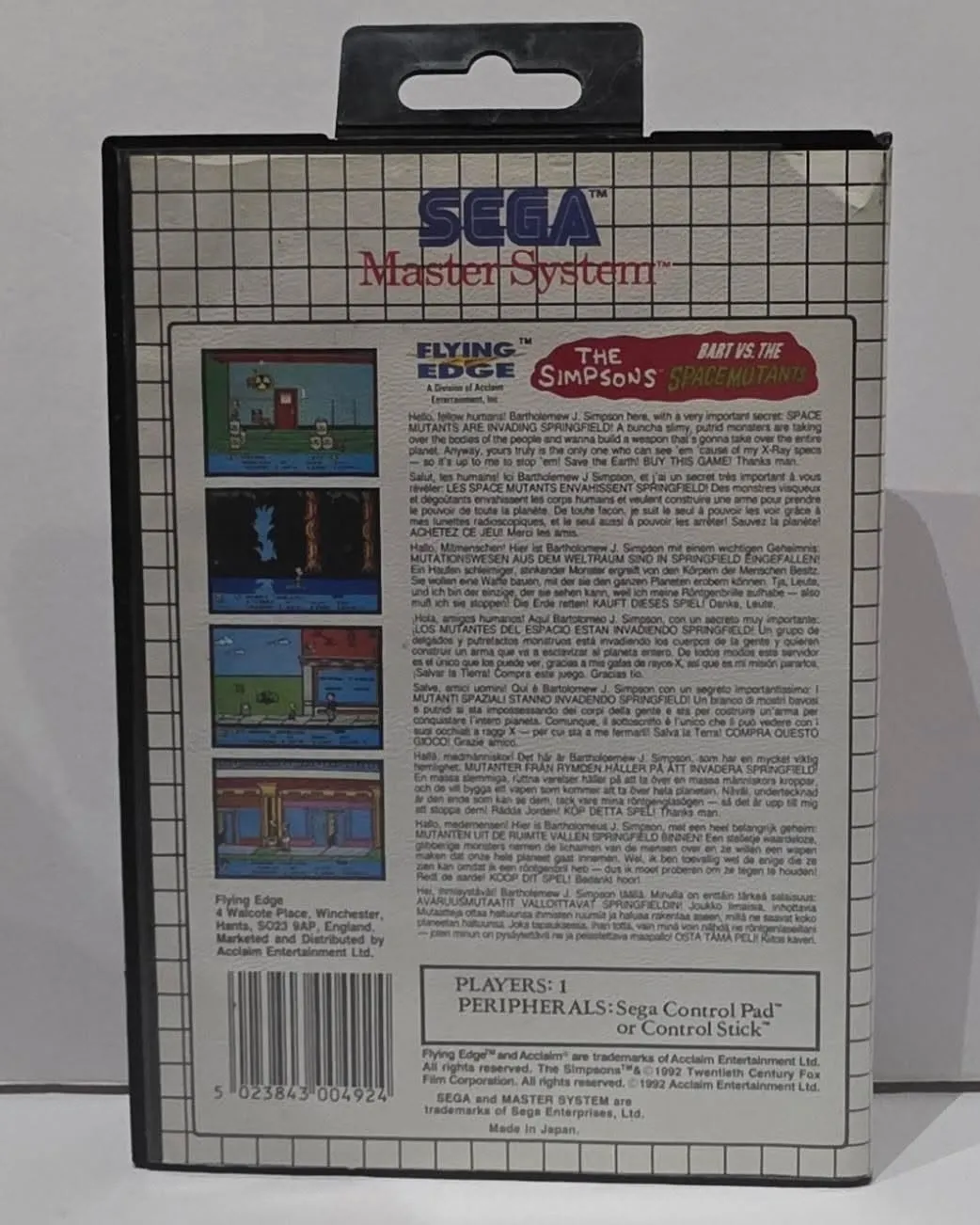 The Simpsons: Bart vs. the Space Mutants — Sega Master System PAL