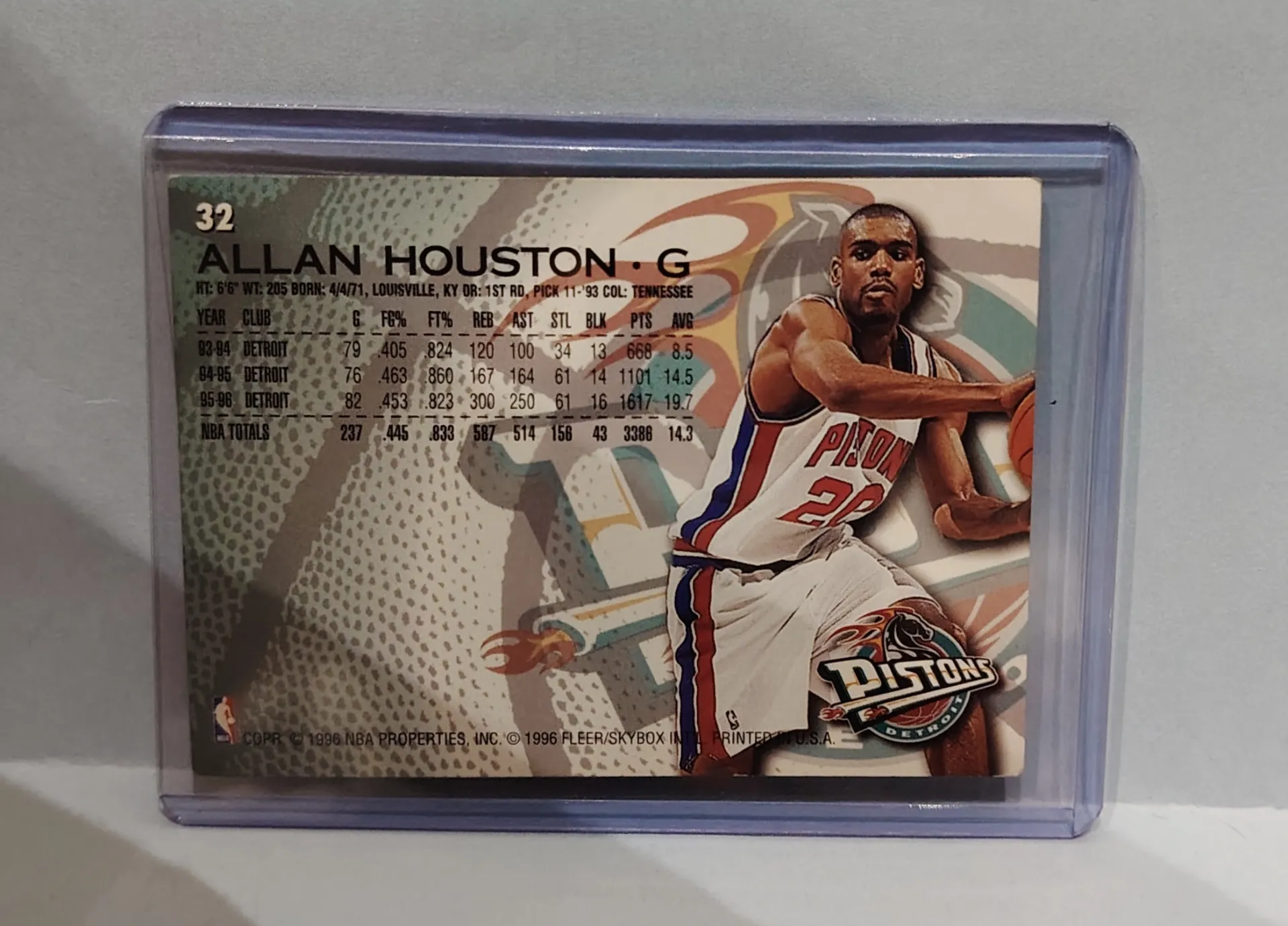 1996-97 Fleer/SkyBox Allan Houston #32 Detroit Pistons Basketball Card