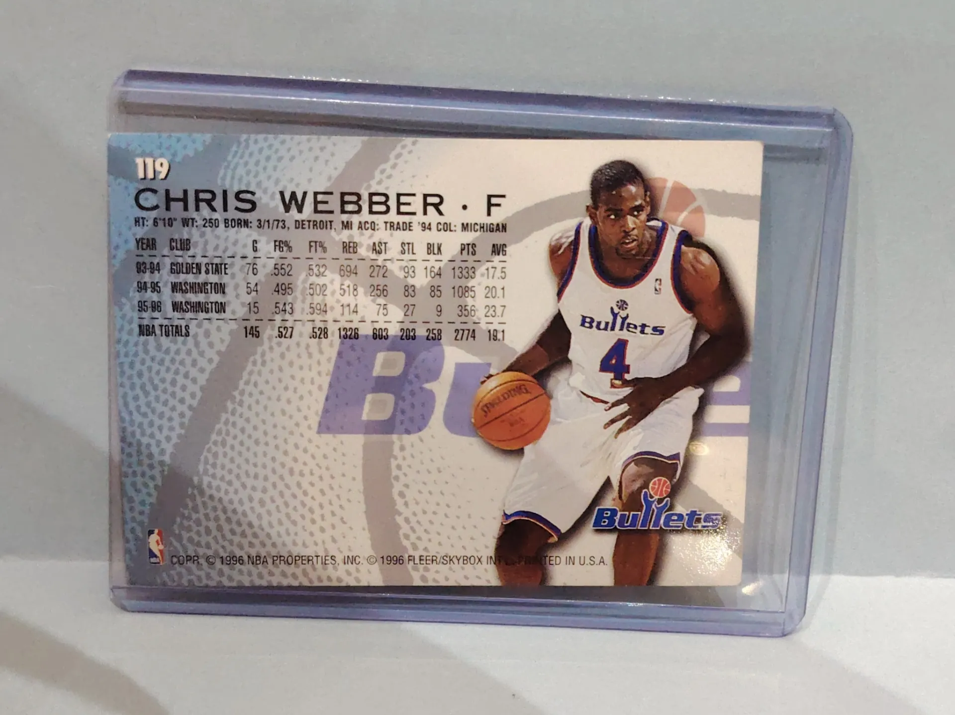 1996-97 Fleer #119 Chris Webber Basketball Trading Card - Washington Bullets