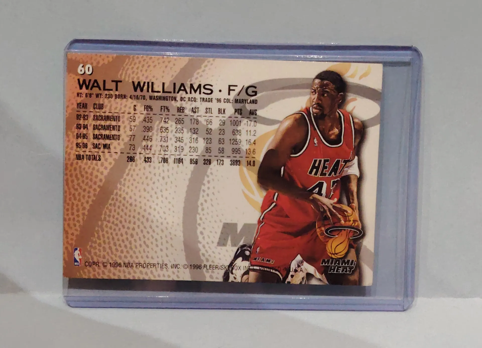 1996 Fleer #60 Walt Williams Miami Heat Basketball Card