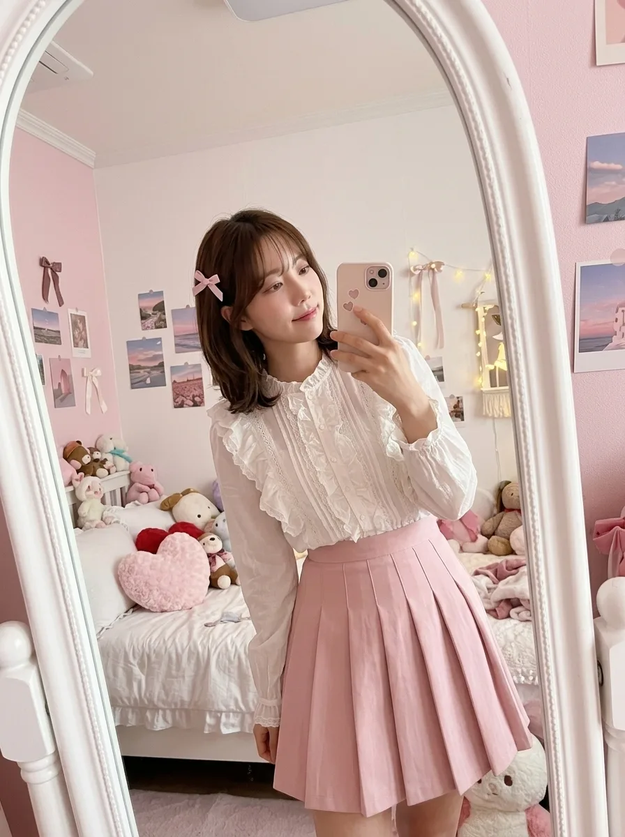 핑크 러블리 방 거울셀카 결과 예시