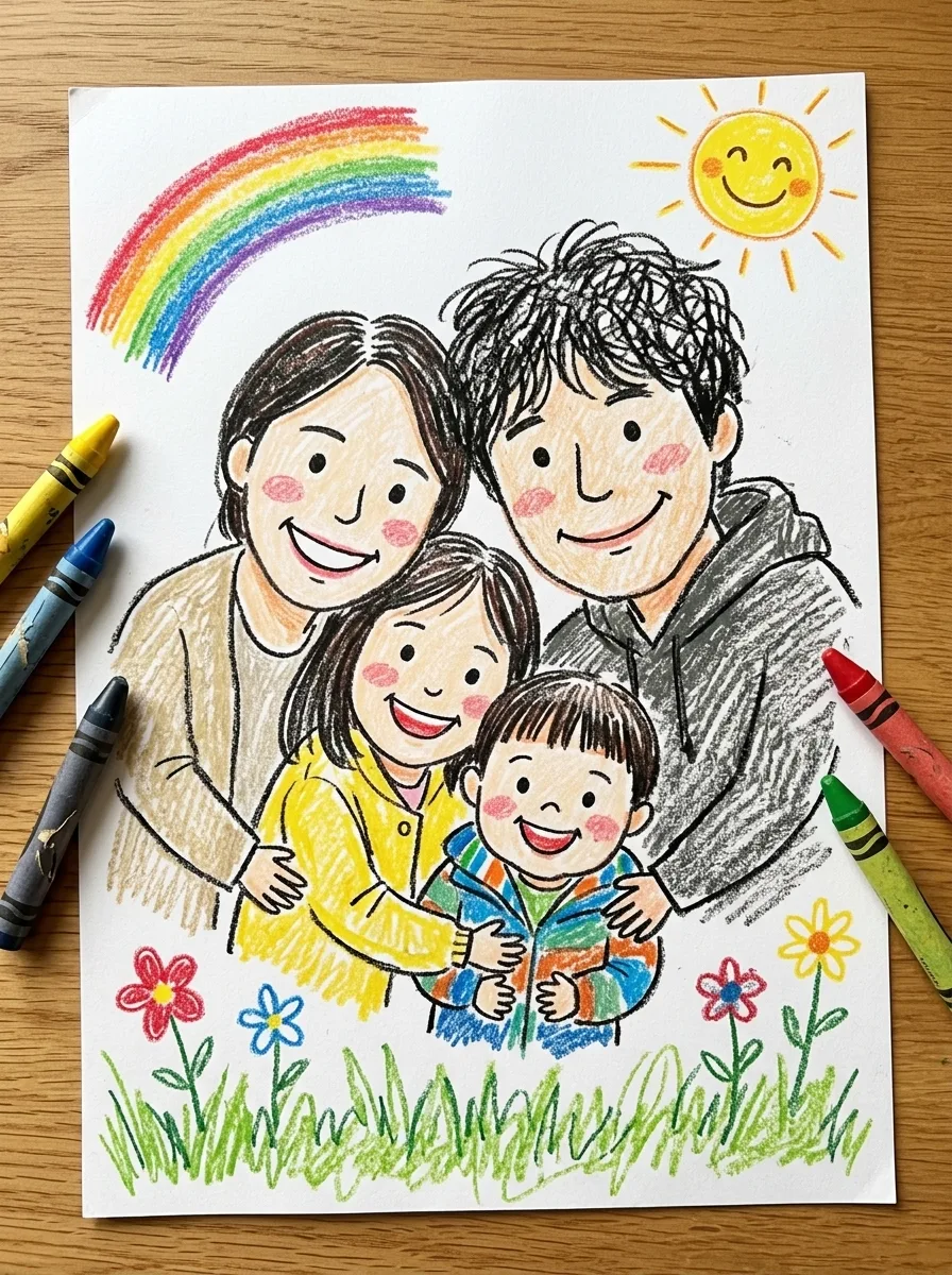 아이가 그린 크레용 가족 그림 결과 예시