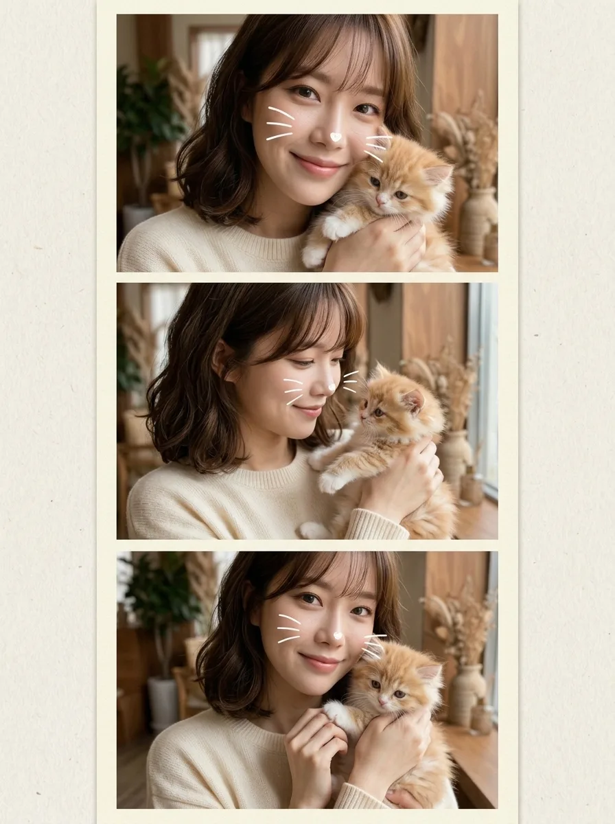 아기 고양이 품에 안은 3컷 결과 예시
