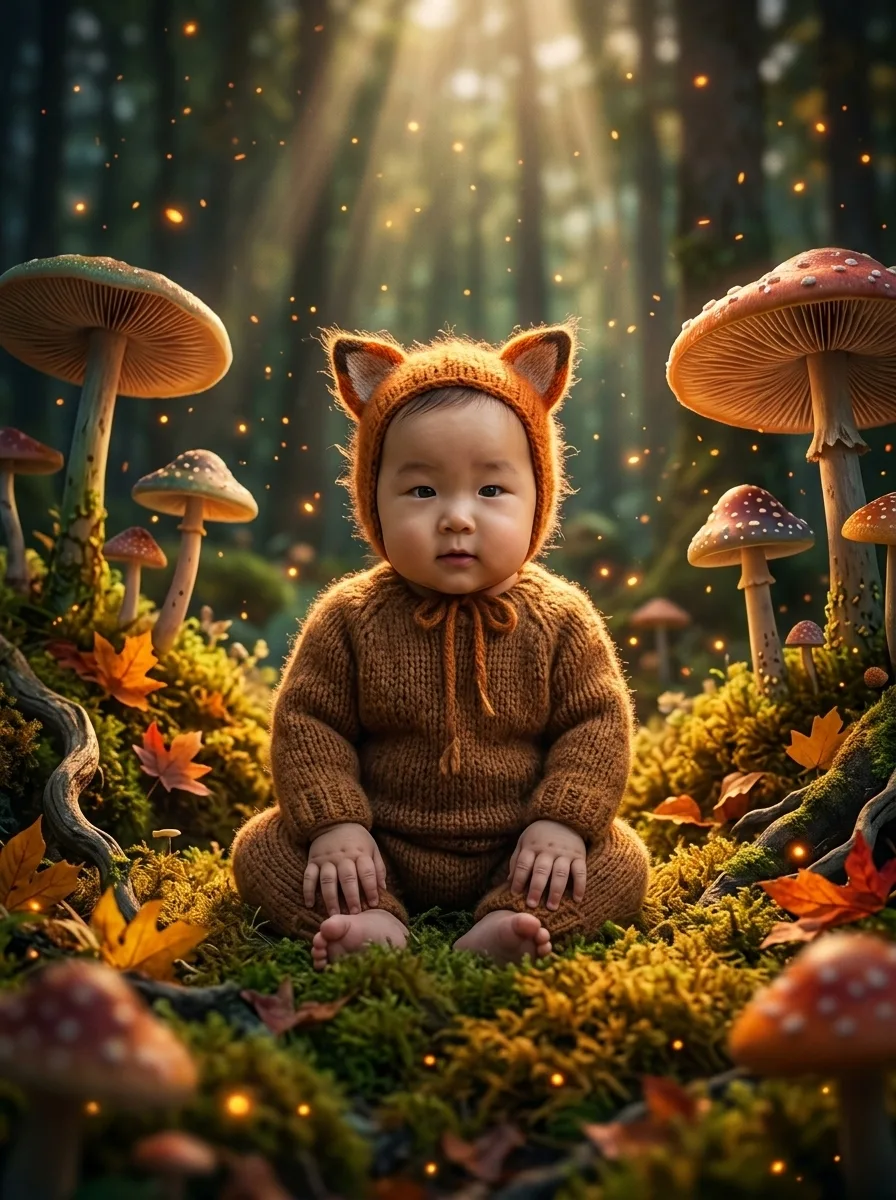 아기 가을 숲속 동화 화보 결과 예시